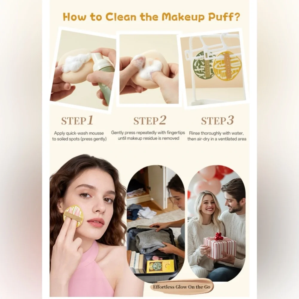 Powder Puff Set with Yellow Compact and Green + Yellow Puffs